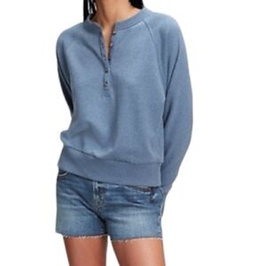 Gap Soft Henley Raglan Sweatshirt Indigo Blue Size XL